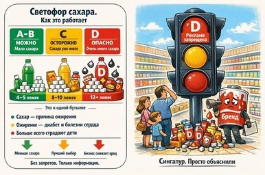 Сахар под красной лампой. Почему России пора честно маркировать еду, как это сделали в Сингапуре