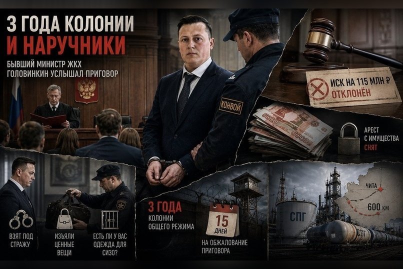 Три года колонии и наручники: бывший министр ЖКХ Головинкин услышал приговор