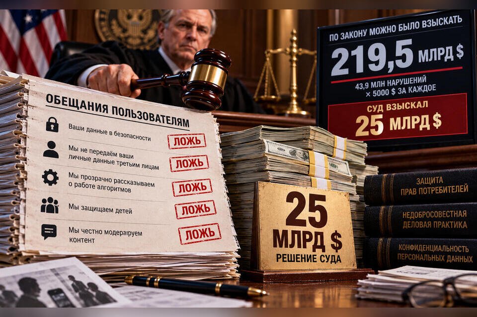 Meta* заплатит 25 млрд долларов за обман пользователей, хотя закон позволял взыскать 219 млрд