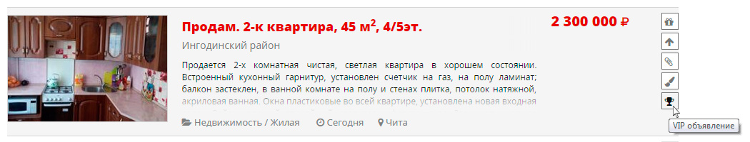 Раздел «VIP-объявления» повышает эффективность объявлений на портале zab.ru