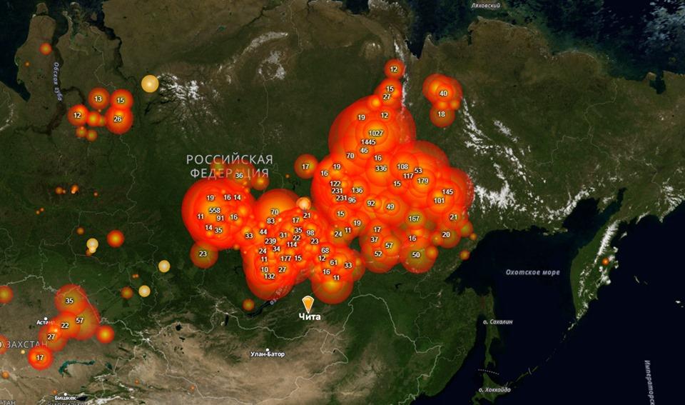 Карта дымов от пожаров